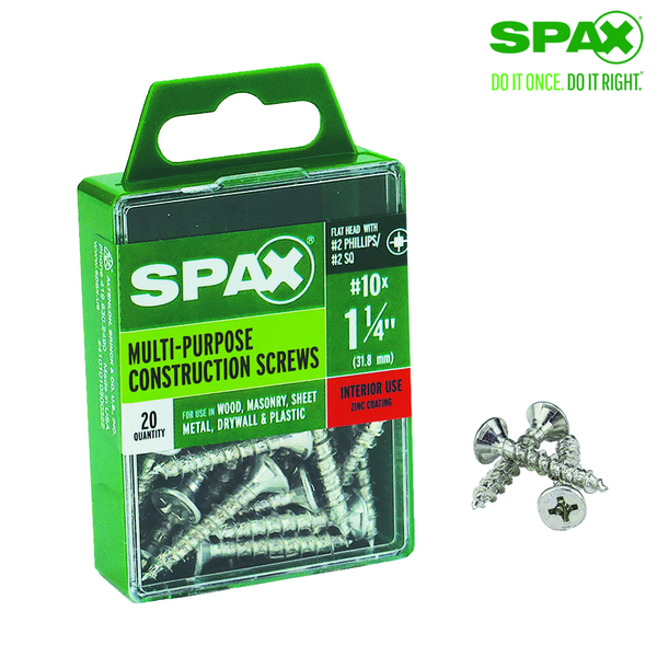 Spax Sheet Metal Screw, #10 x 1-1/4 in, Zinc Plated Flat Head 4101010500322